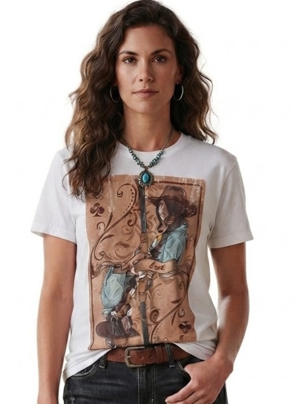Hooey Lady Luck Graphic Tee Western Cowgirl Playing Card T-Shirt White Medium